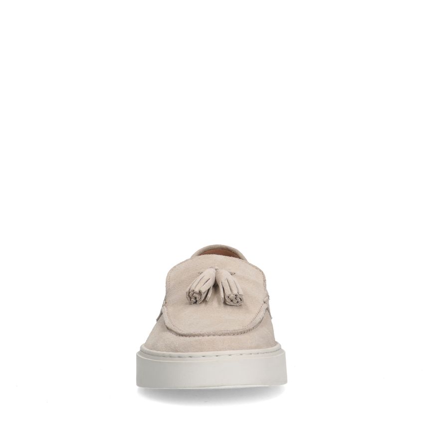 Beige suède loafers met kwastjes