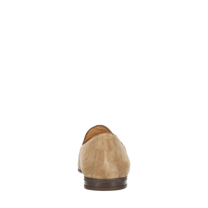 Taupefarbene Veloursleder-Loafer mit Quasten