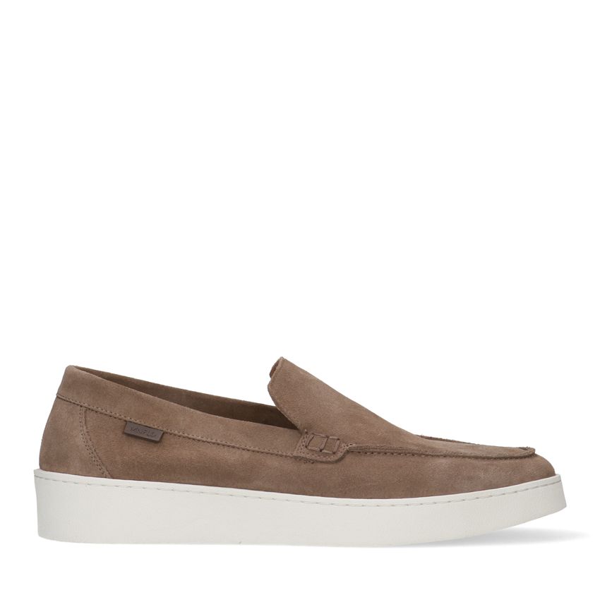 Taupefarbene Veloursleder-Loafer