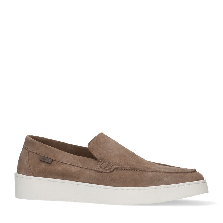 Taupefarbene Veloursleder-Loafer