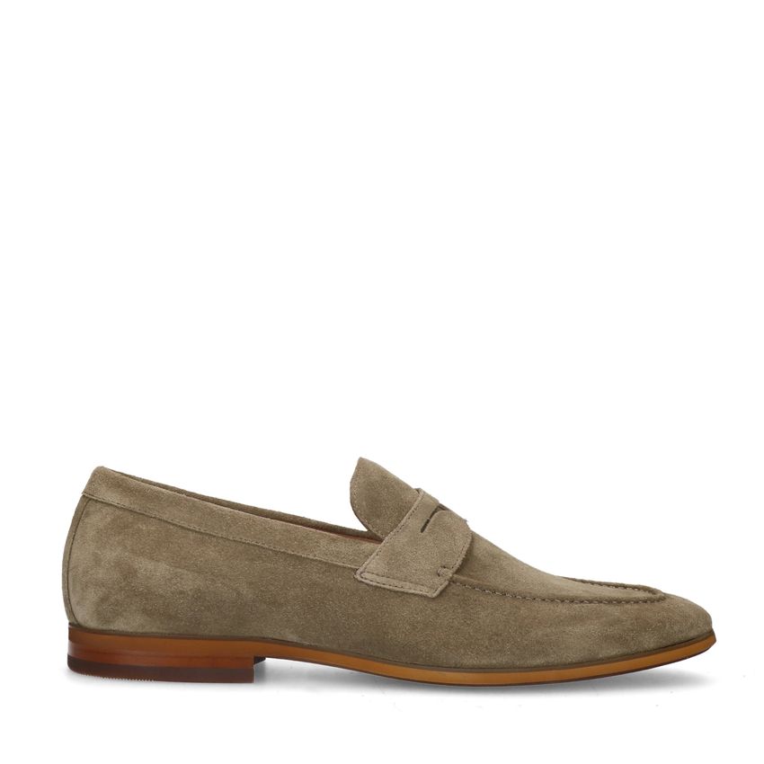 Taupefarbene Veloursleder-Loafer