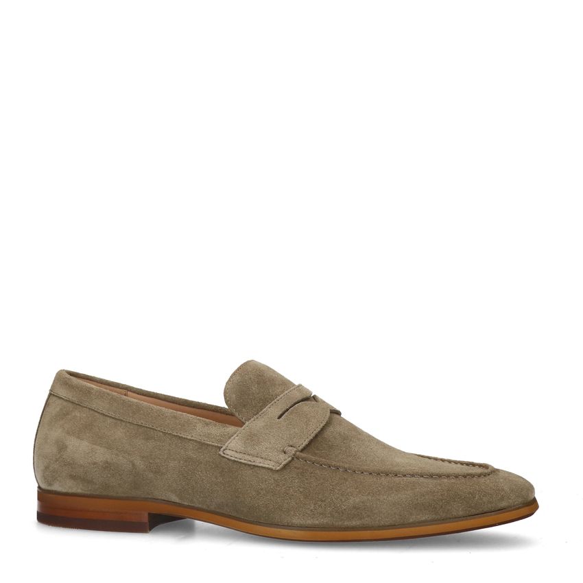 Taupefarbene Veloursleder-Loafer