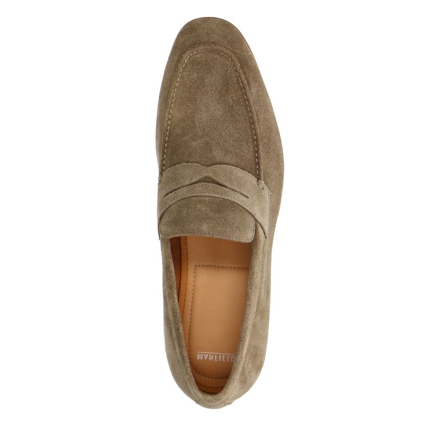 Taupefarbene Veloursleder-Loafer