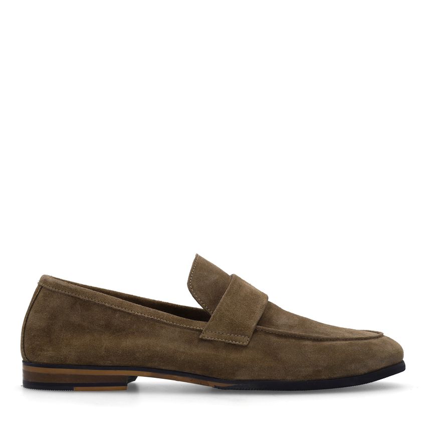 Taupefarbene Veloursleder-Loafer