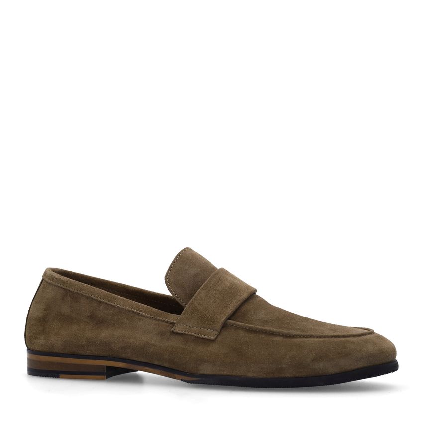 Taupefarbene Veloursleder-Loafer