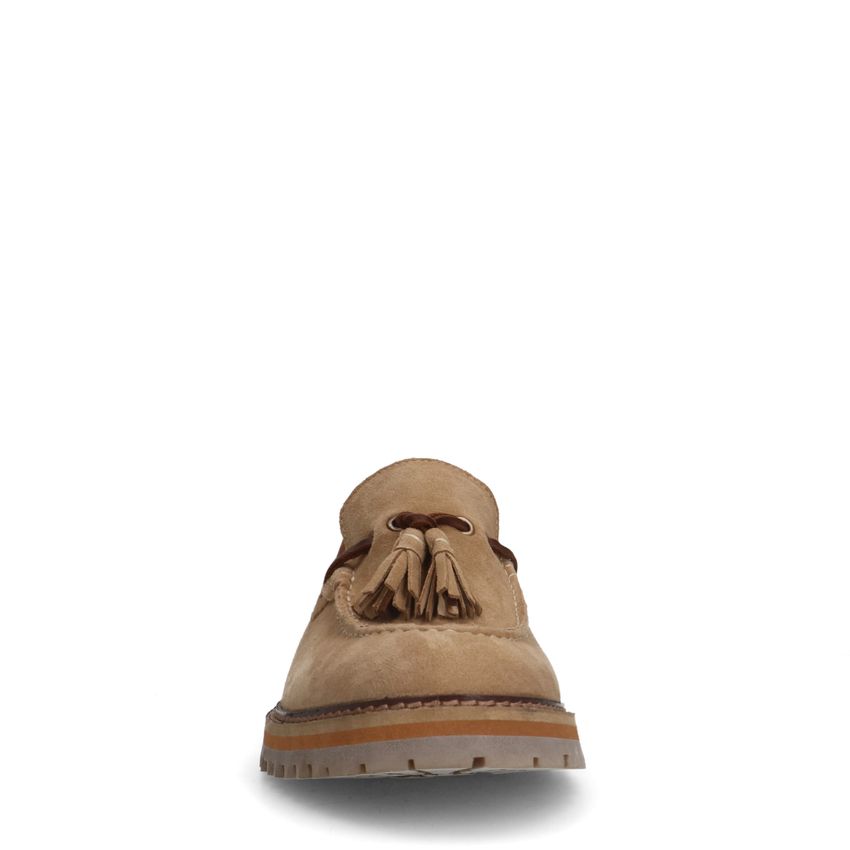 Beige suède loafers met kwastje