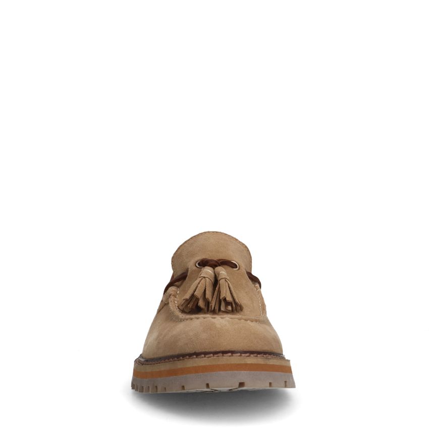 Beigefarbene Veloursleder-Loafer mit Quaste