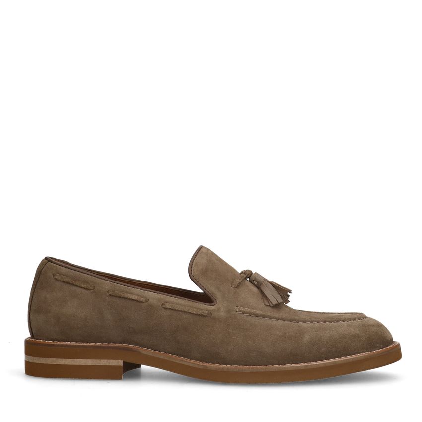 Beigefarbene Veloursleder-Loafer