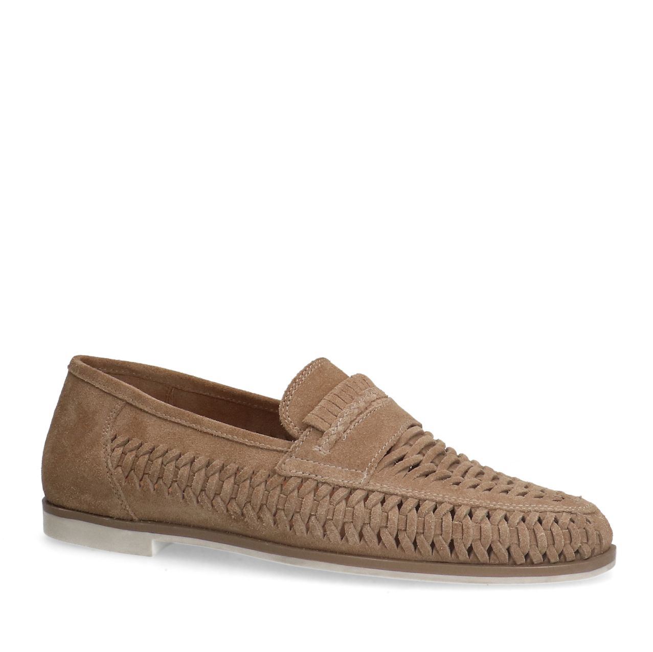 Beigefarbene Veloursleder-Loafer