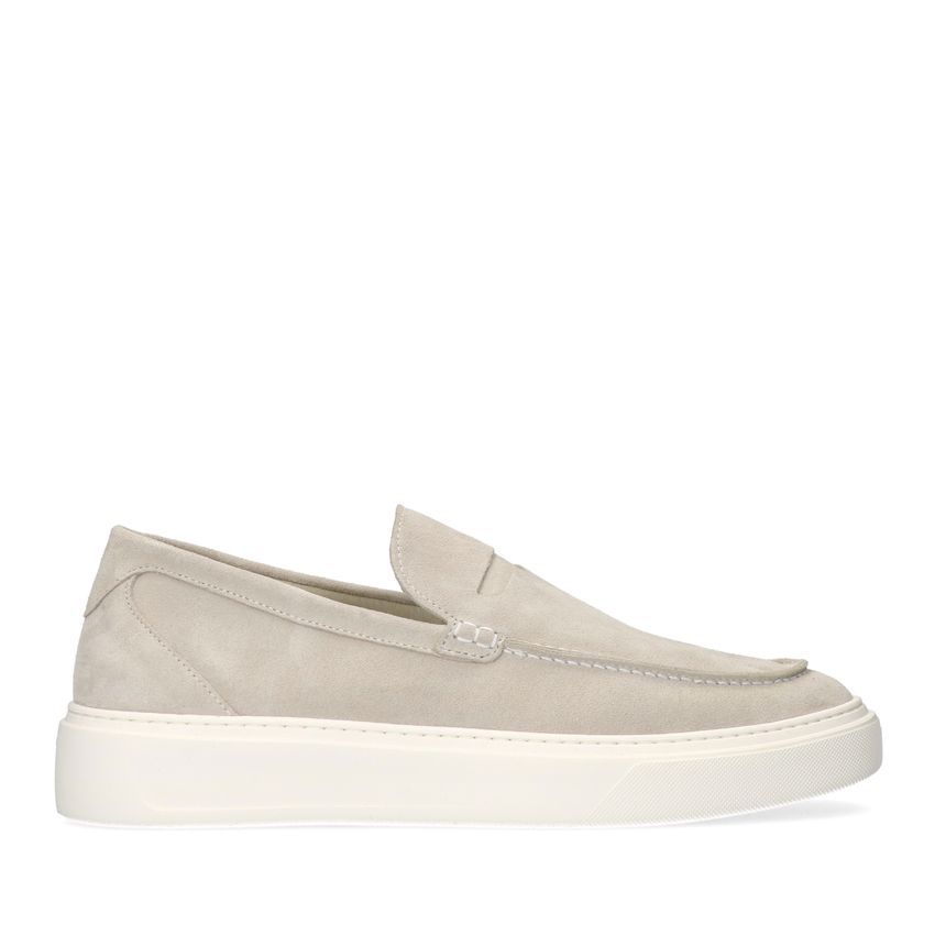 Beige suède loafers met sportieve zool