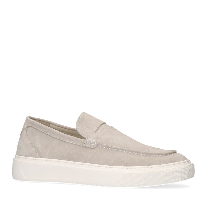Beige suède loafers met sportieve zool