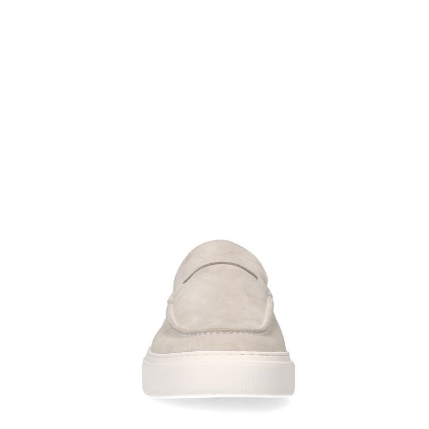 Beige suède loafers met sportieve zool