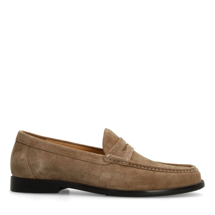 Taupefarbene Veloursleder-Loafer