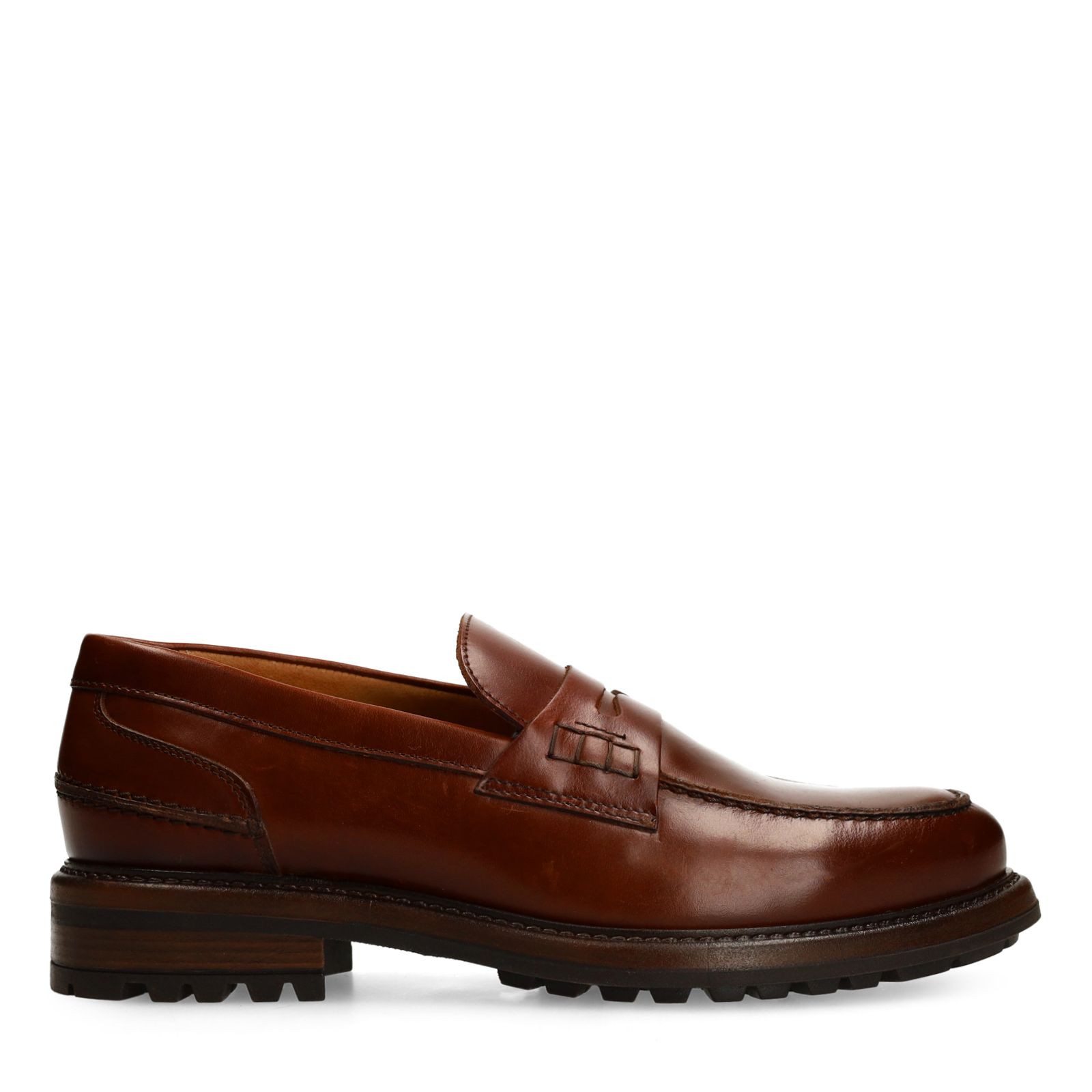 Cognac chunky leren loafers
