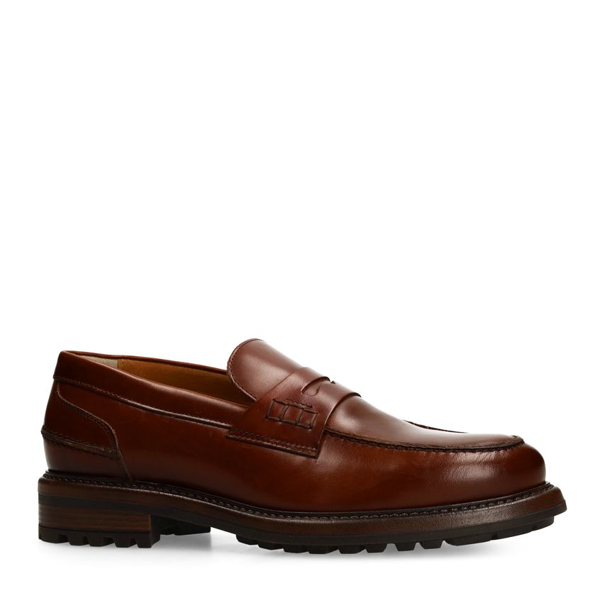 Cognac leren loafers