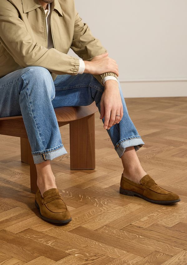 Cognacfarbene Veloursleder-Loafer