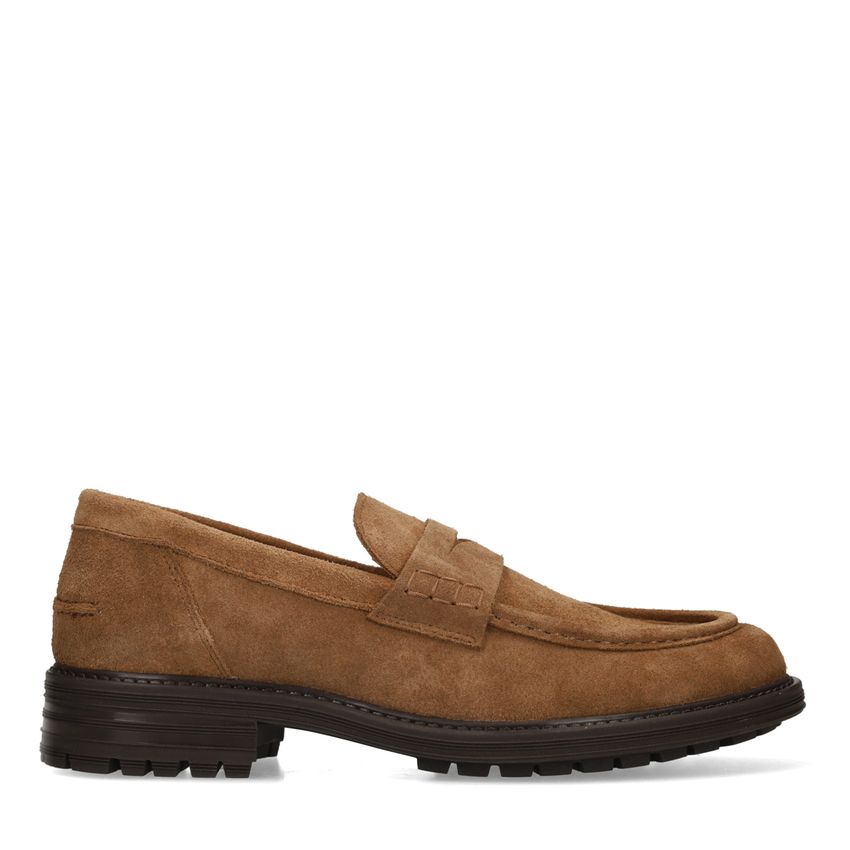 Taupefarbene Veloursleder-Loafer