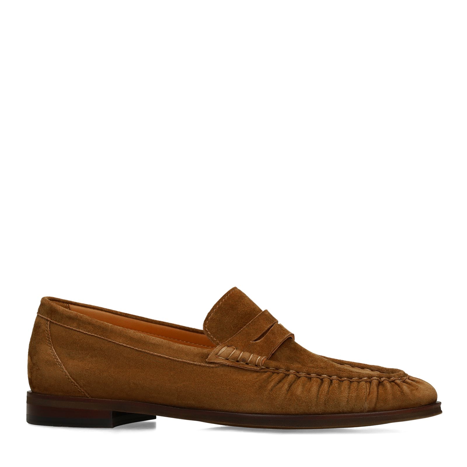 Taupe suède loafers met gestikte neus