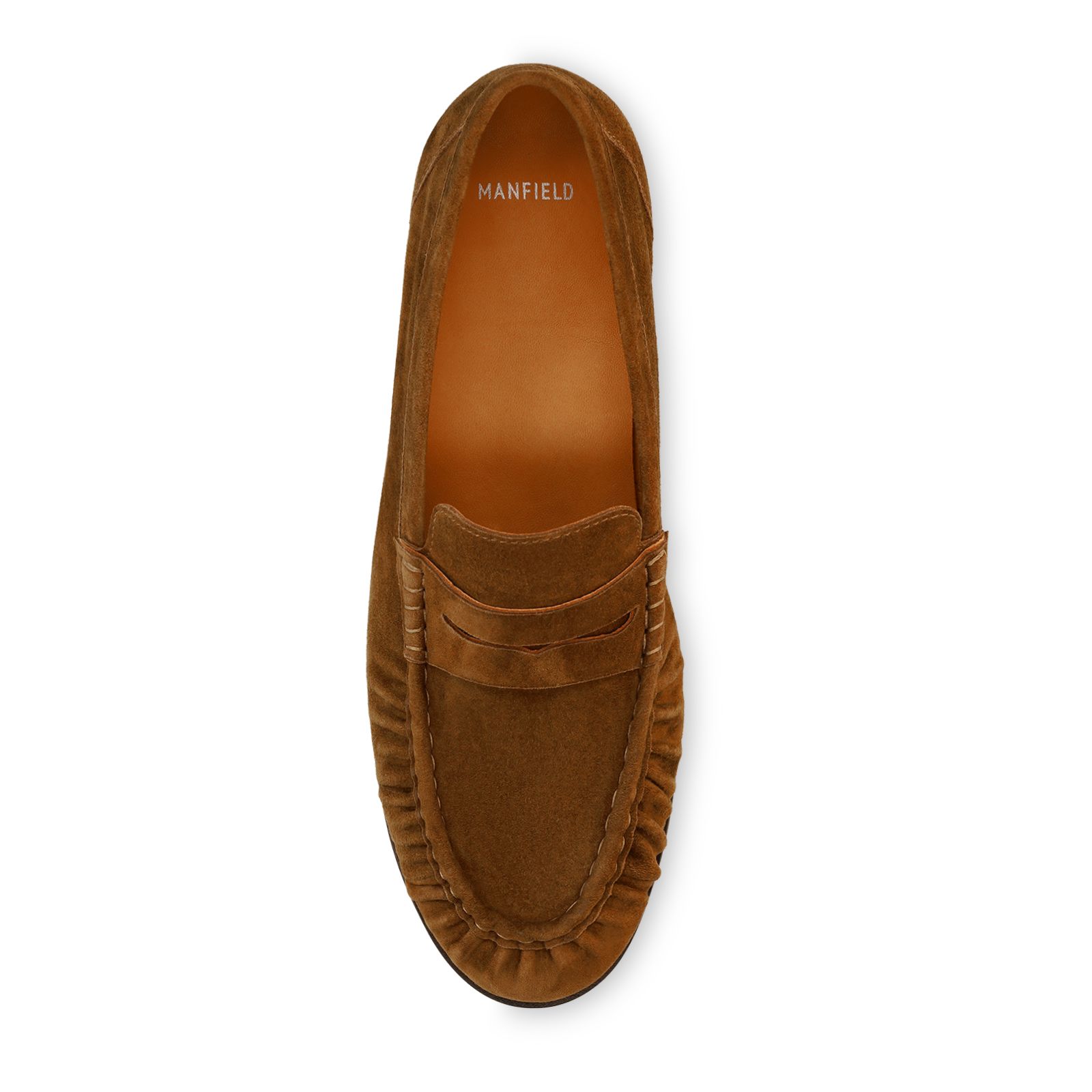 Taupe suède loafers met gestikte neus