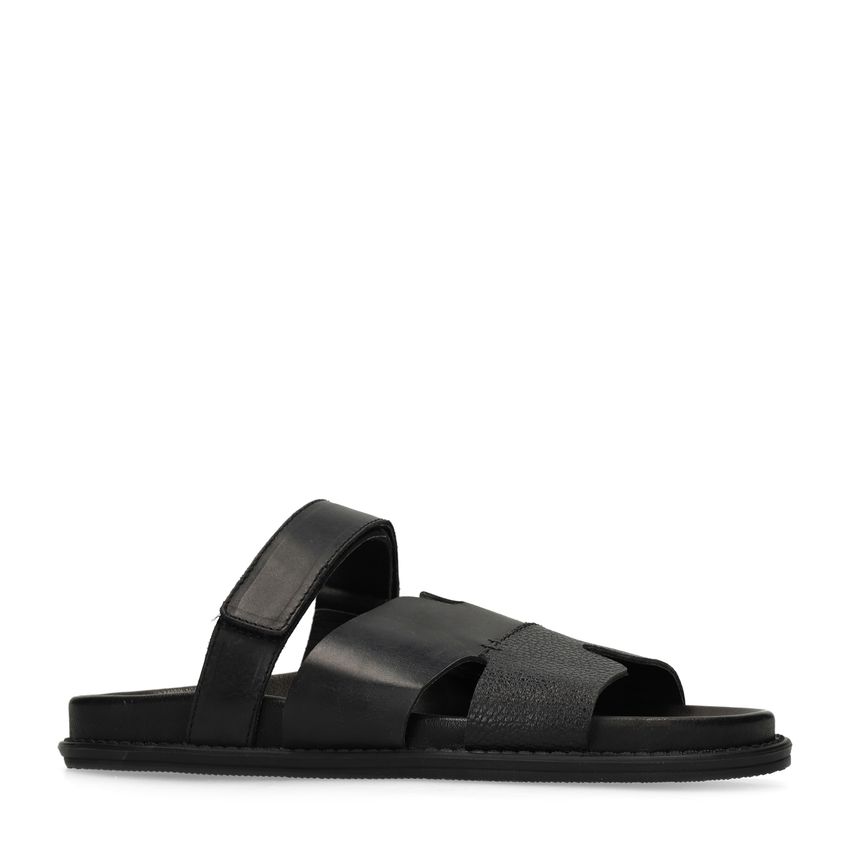 Zwarte leren slippers