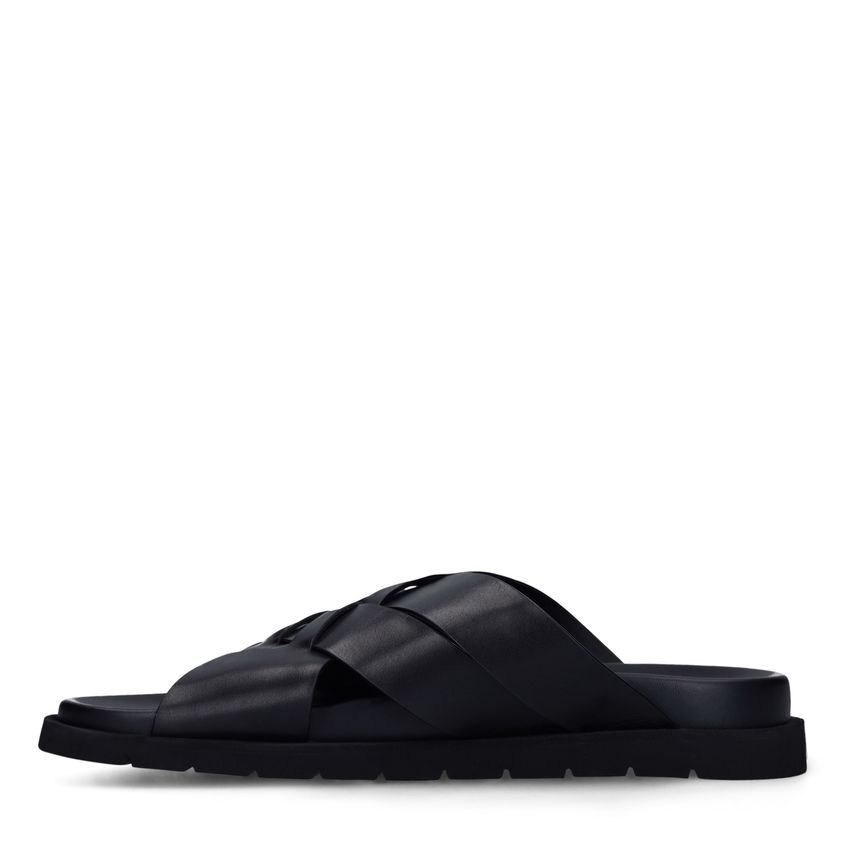 Zwarte leren slippers