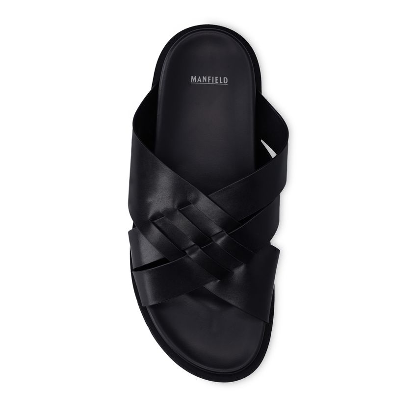 Zwarte leren slippers