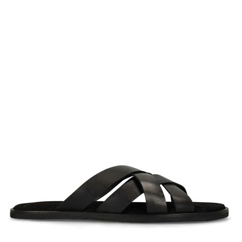 Zwarte leren gevlochten slippers