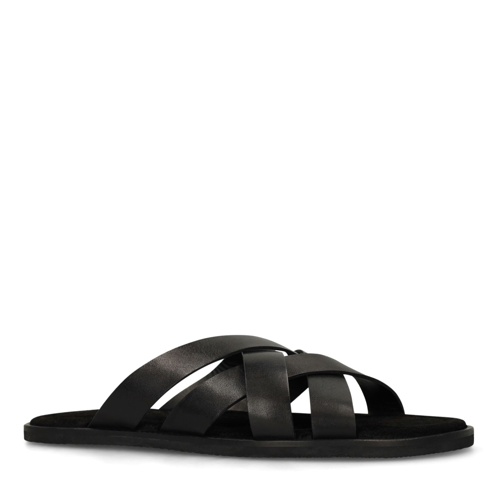 Zwarte leren gevlochten slippers