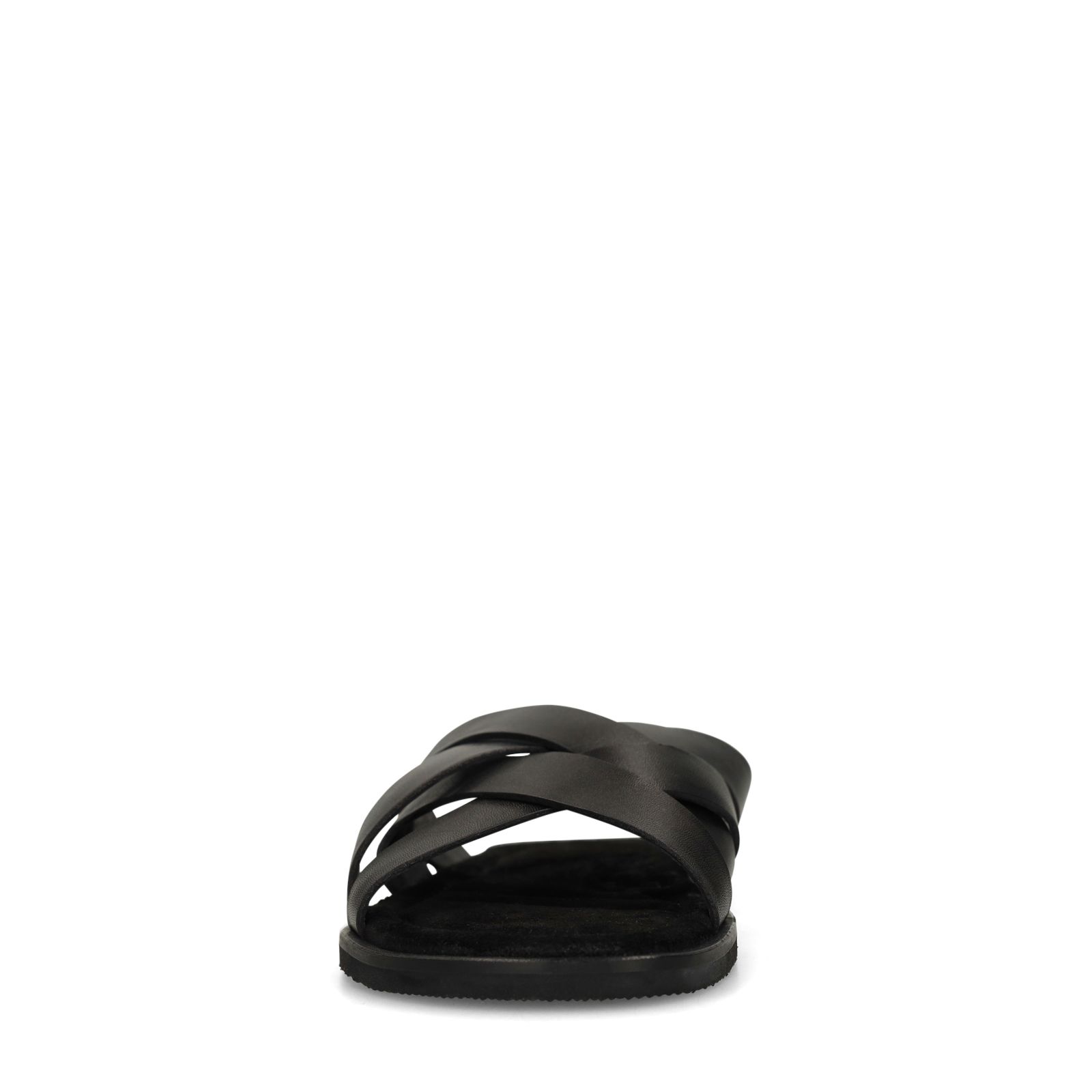 Zwarte leren gevlochten slippers