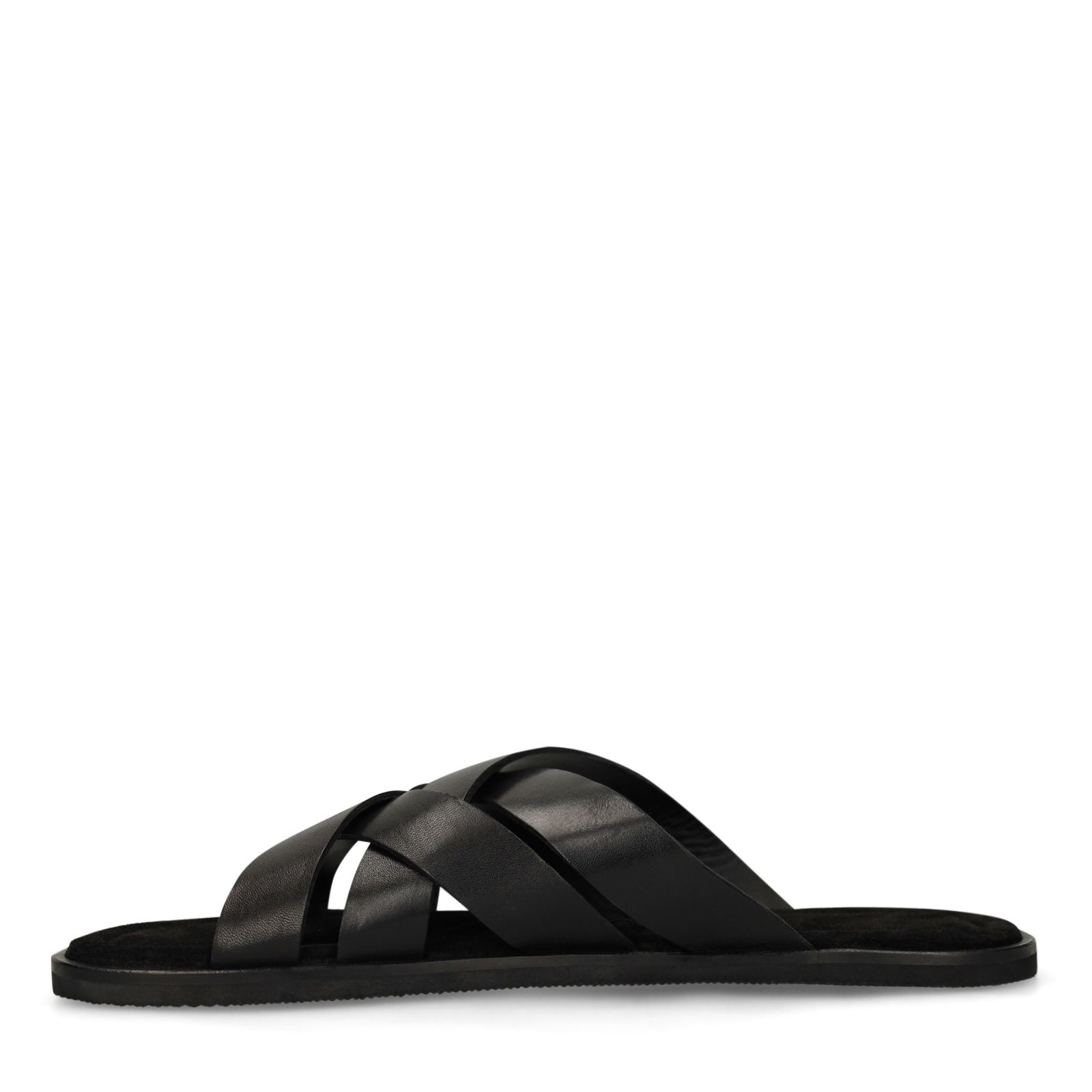 Zwarte leren gevlochten slippers