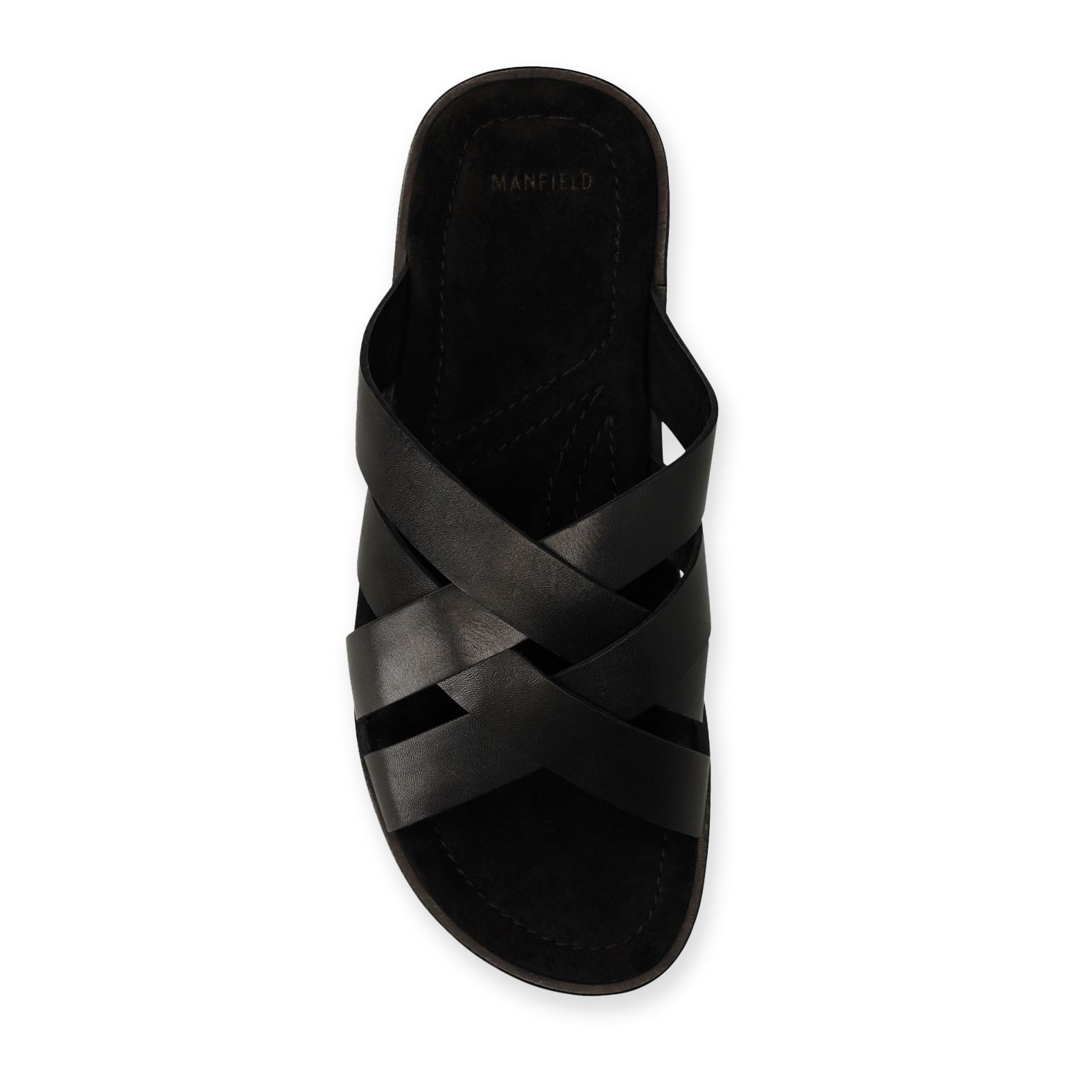 Zwarte leren gevlochten slippers