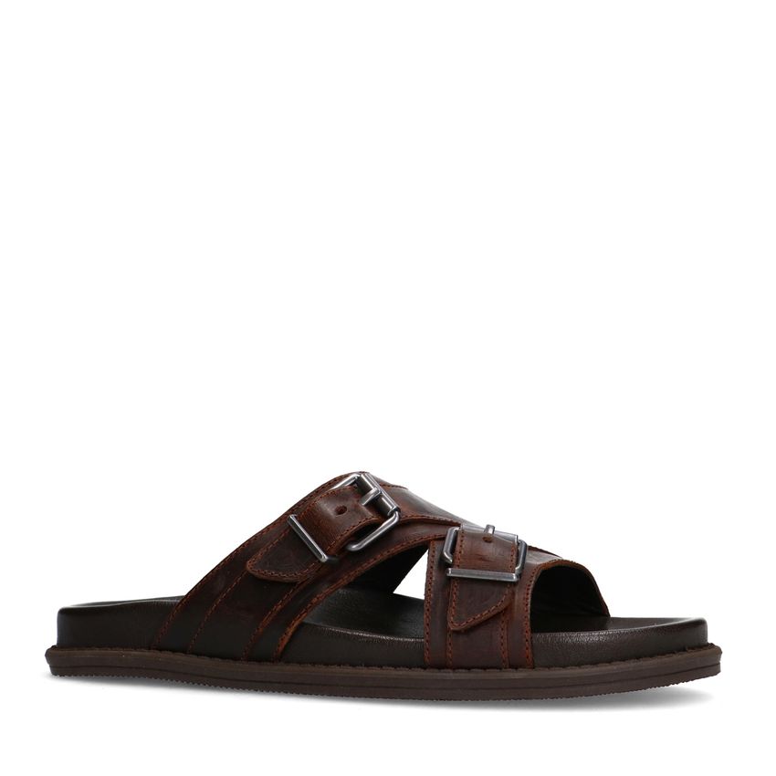 Bruine leren slippers