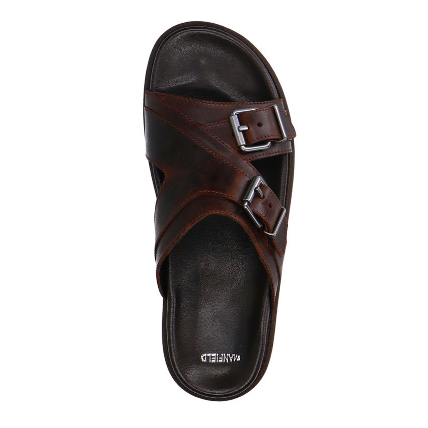 Bruine leren slippers