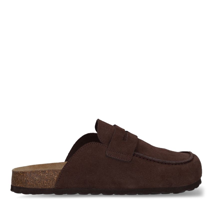 Dunkelbraune Veloursleder-Clogs
