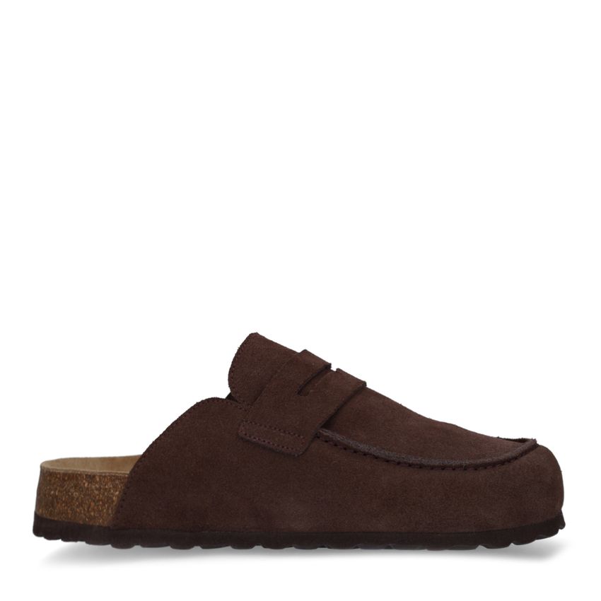 Dunkelbraune Veloursleder-Clogs