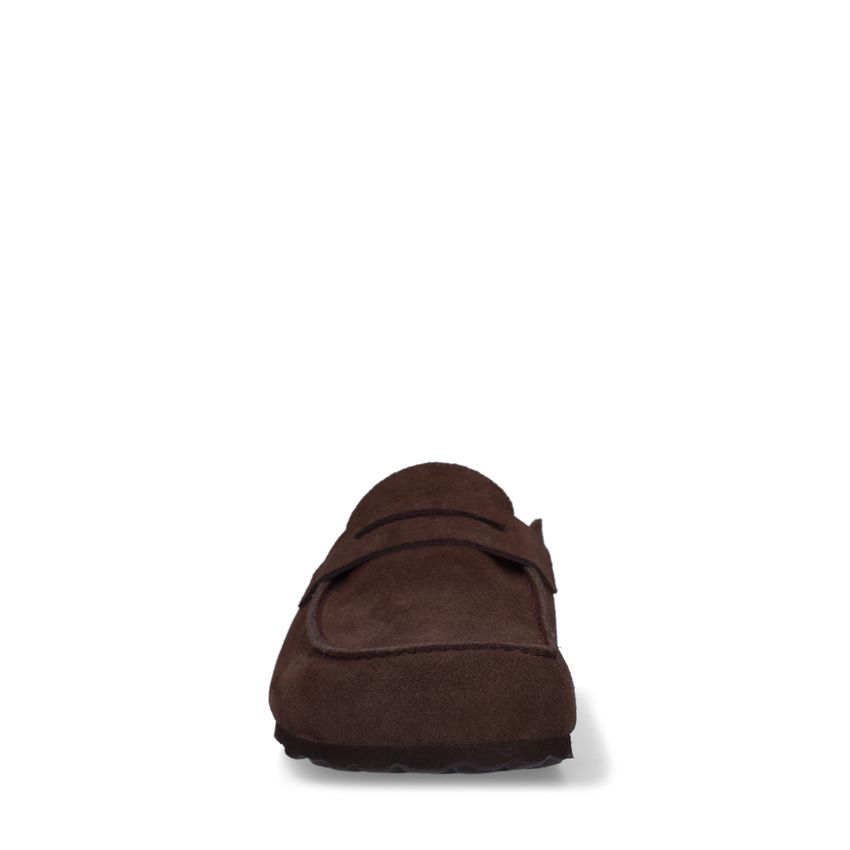 Dunkelbraune Veloursleder-Clogs