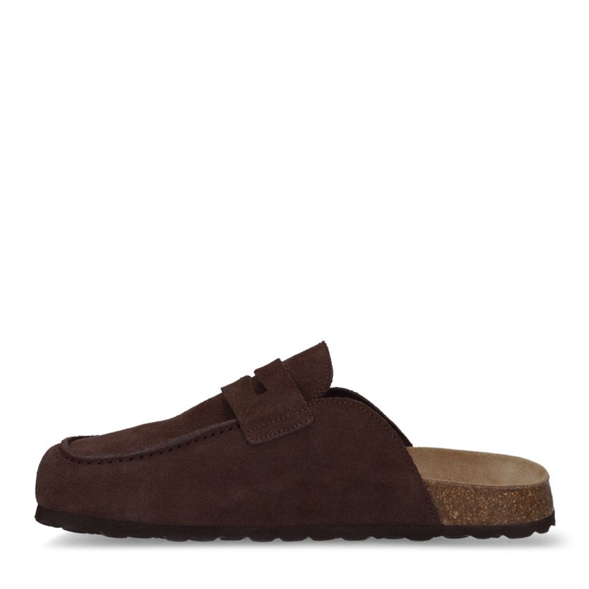 Dunkelbraune Veloursleder-Clogs