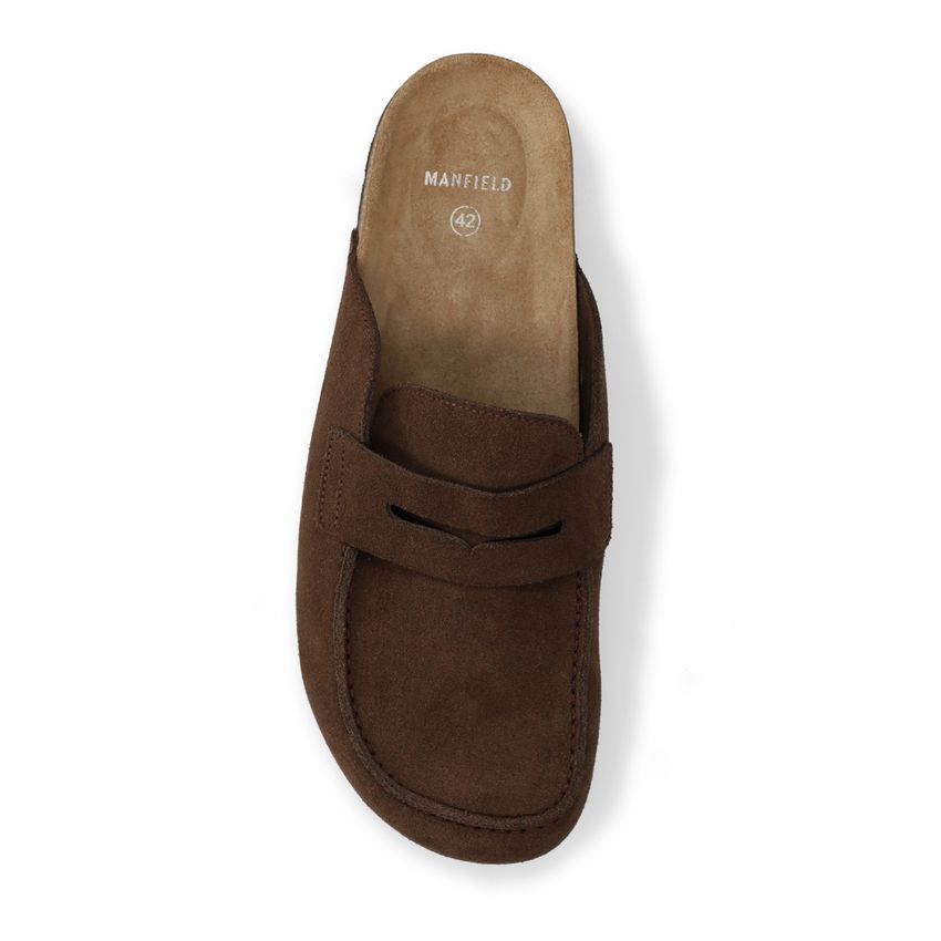 Dunkelbraune Veloursleder-Clogs