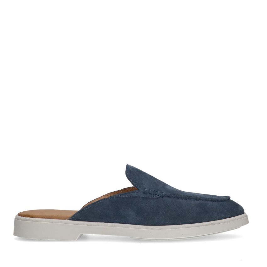 Blauwe suède slip on loafers