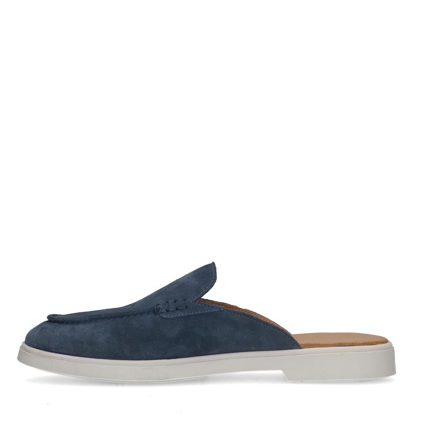 Blauwe suède slip on loafers