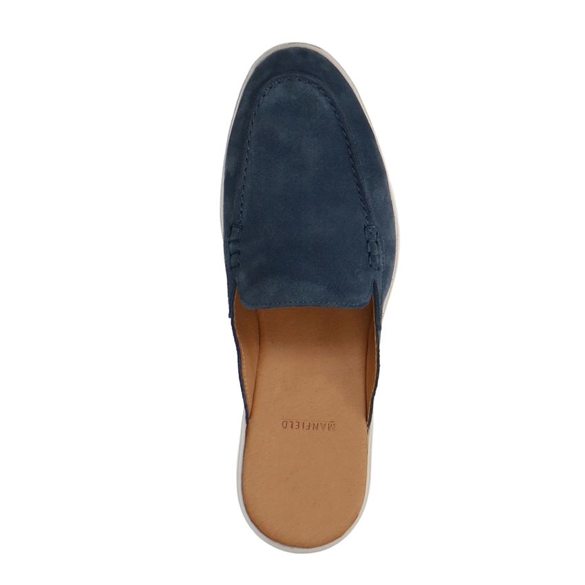 Blauwe suède slip on loafers