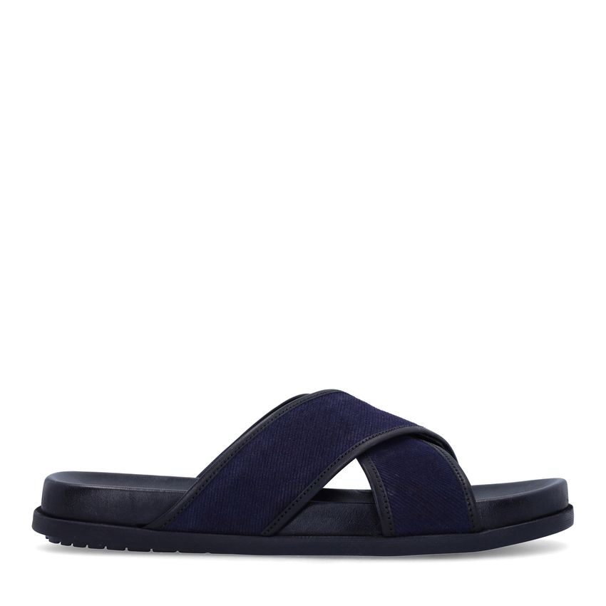 Donkerblauwe suède slippers
