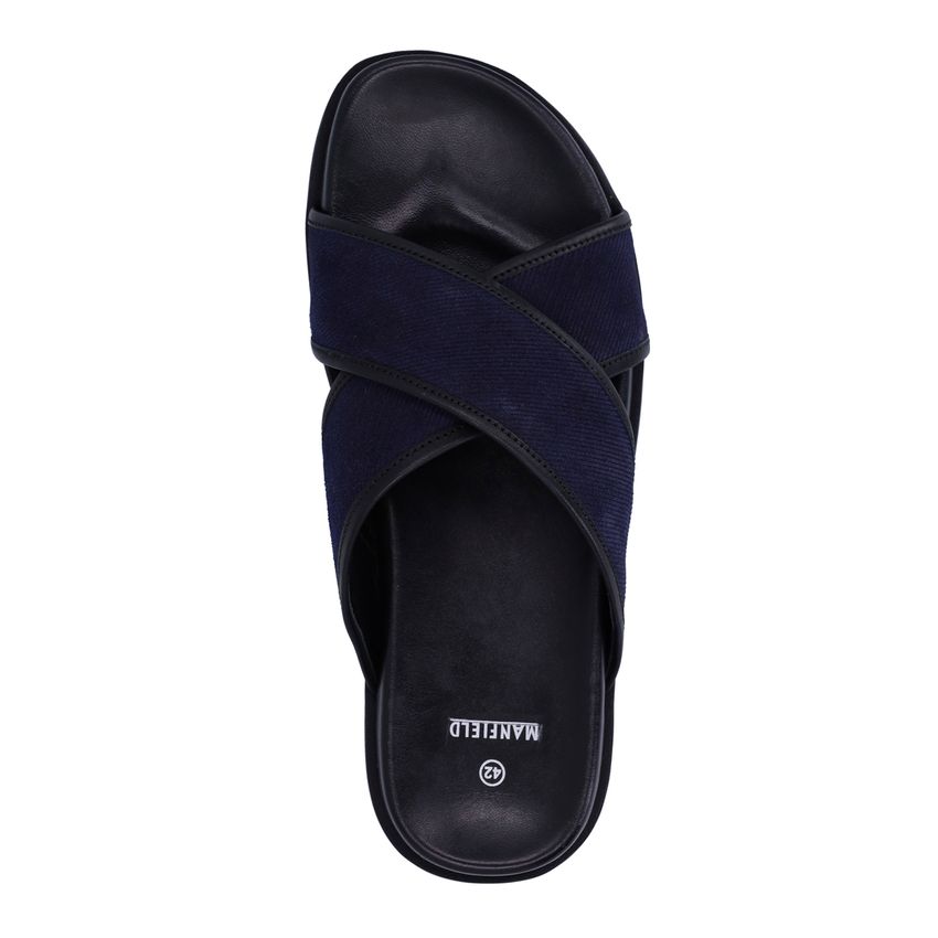 Donkerblauwe suède slippers