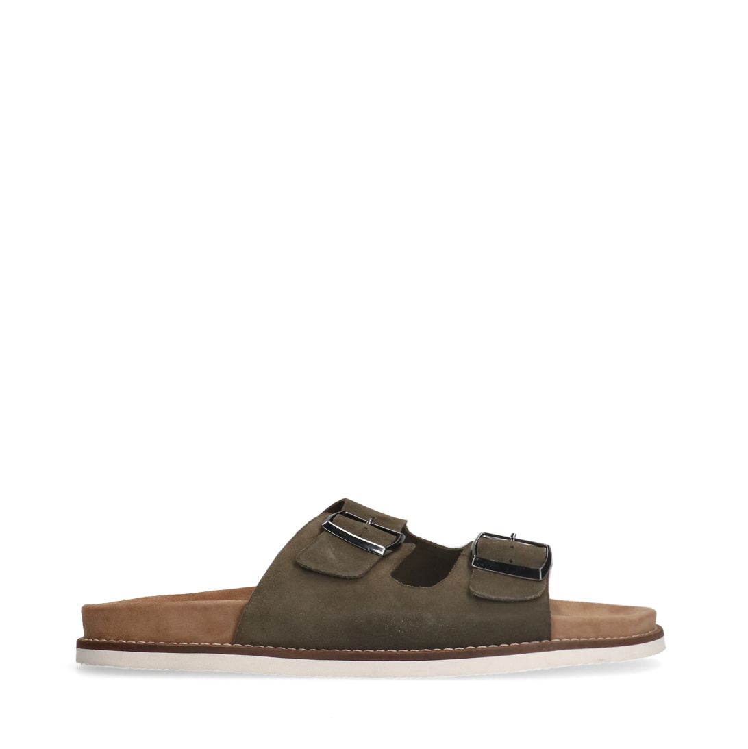Grüne Veloursleder-Sandalen