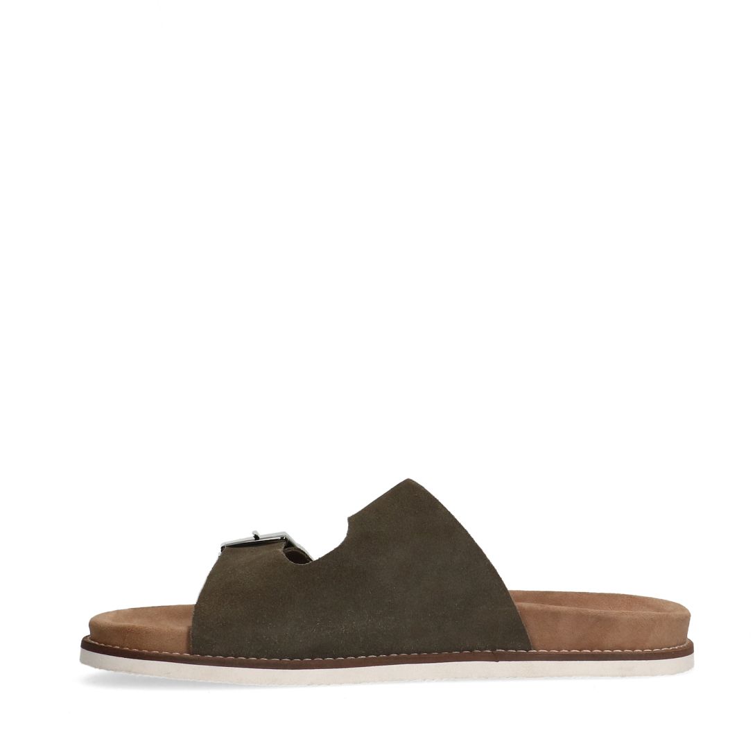 Grüne Veloursleder-Sandalen