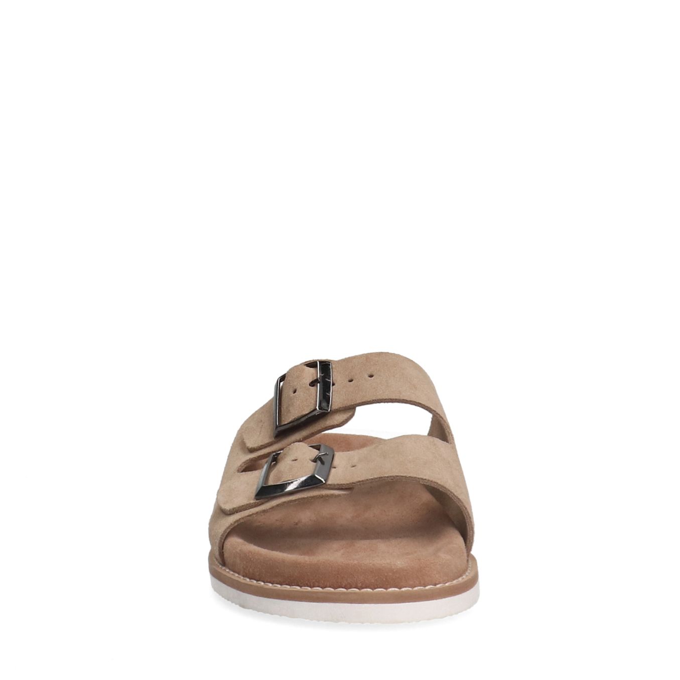 Beigefarbene Veloursleder-Sandalen