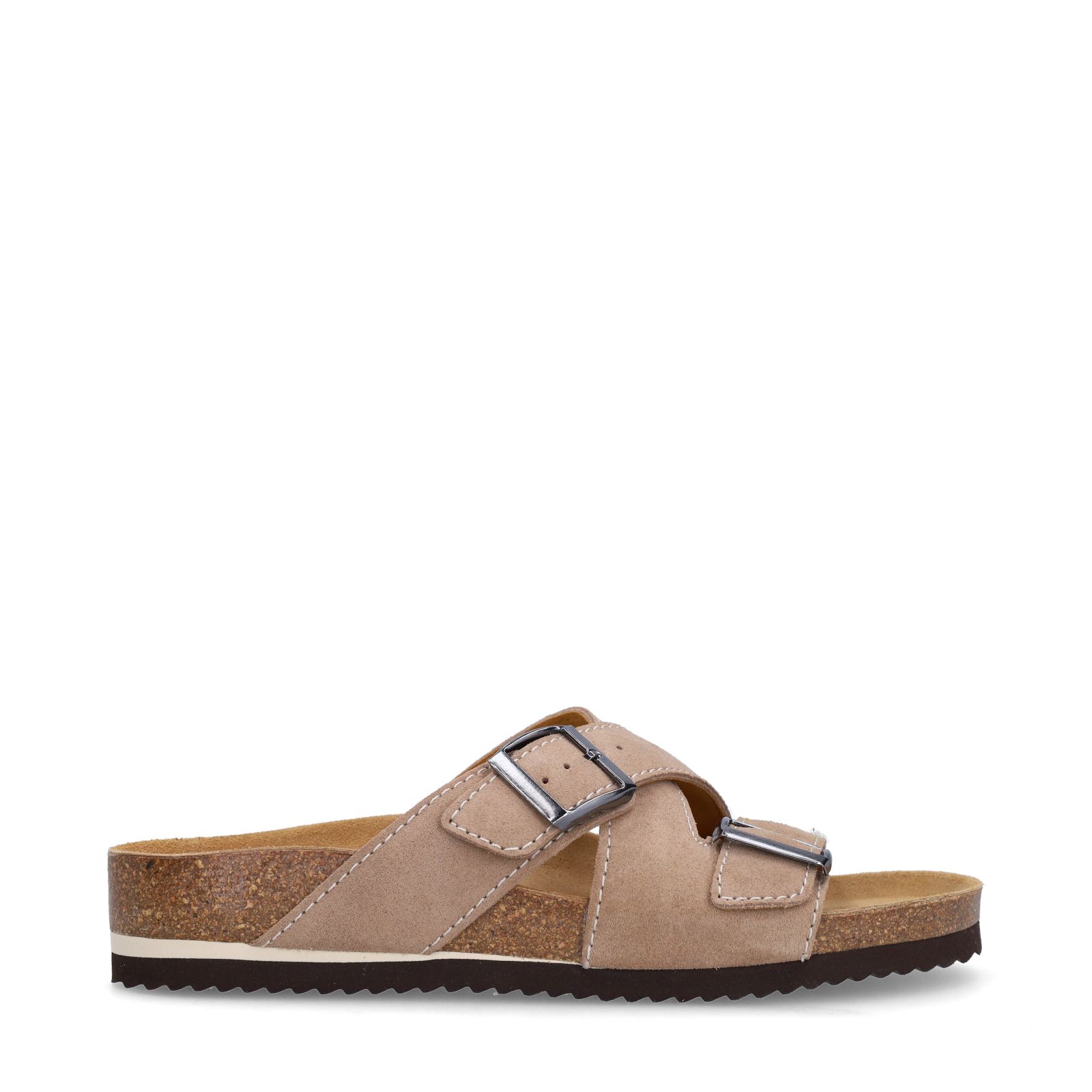 Beigefarbene Veloursleder-Sandalen