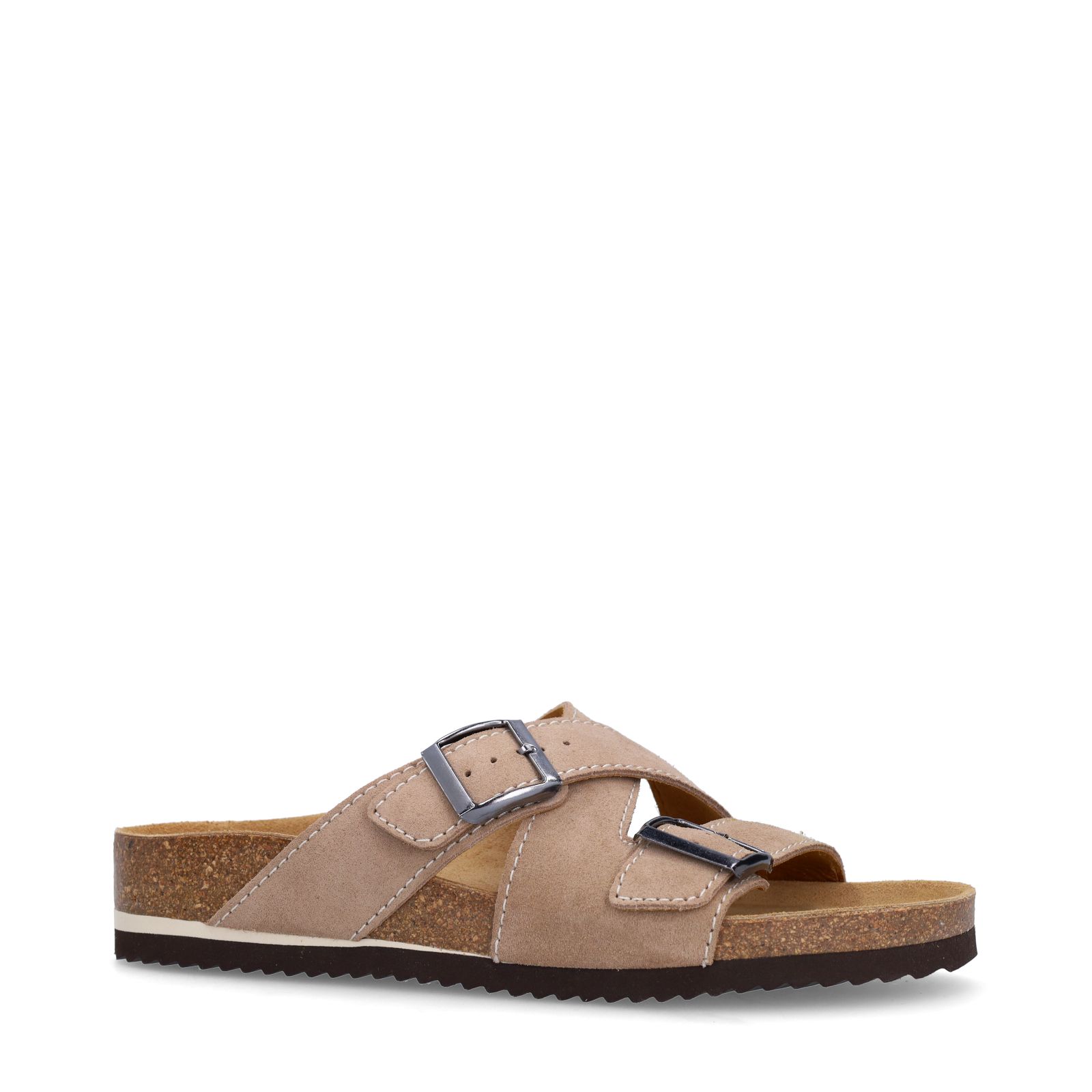 Beigefarbene Veloursleder-Sandalen