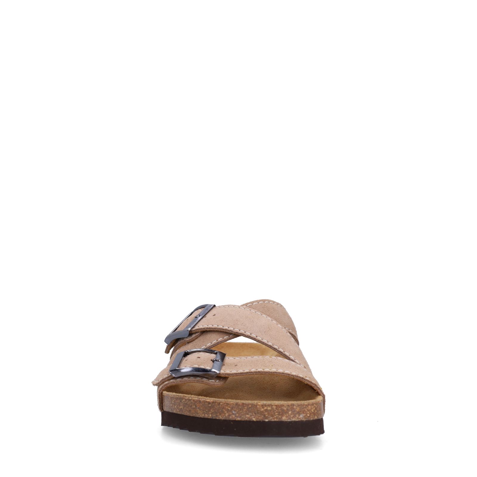 Beigefarbene Veloursleder-Sandalen