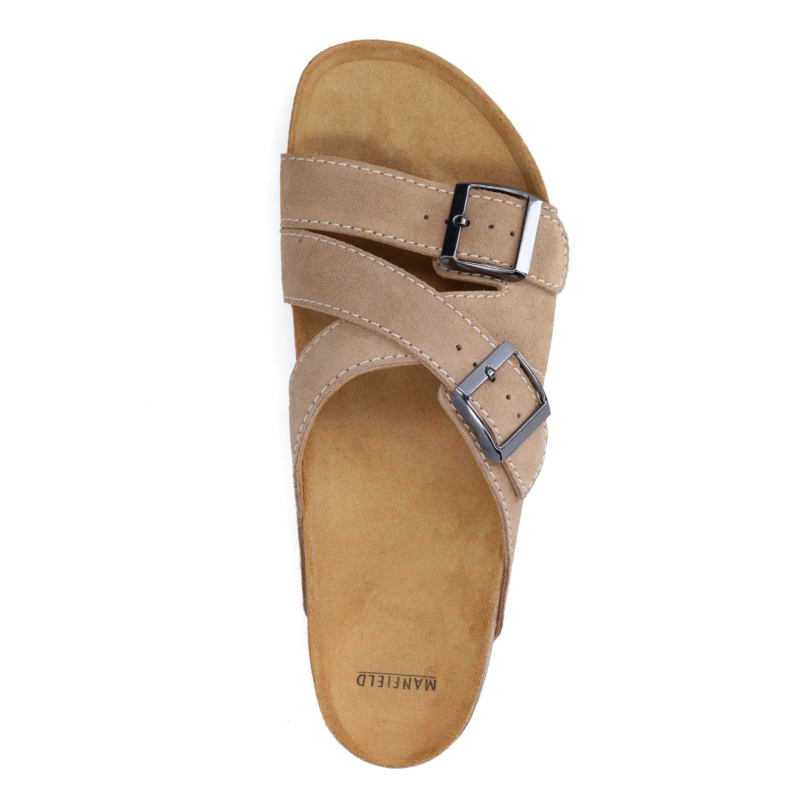 Beigefarbene Veloursleder-Sandalen